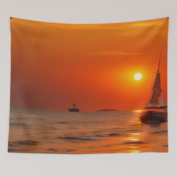 Item preview, boats in the sea during sundown designed and sold by mikaws.