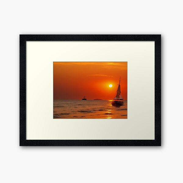 Item preview, boats in the sea during sundown designed and sold by mikaws.