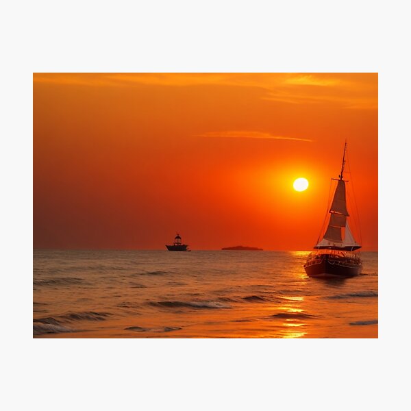 Item preview, boats in the sea during sundown designed and sold by mikaws.