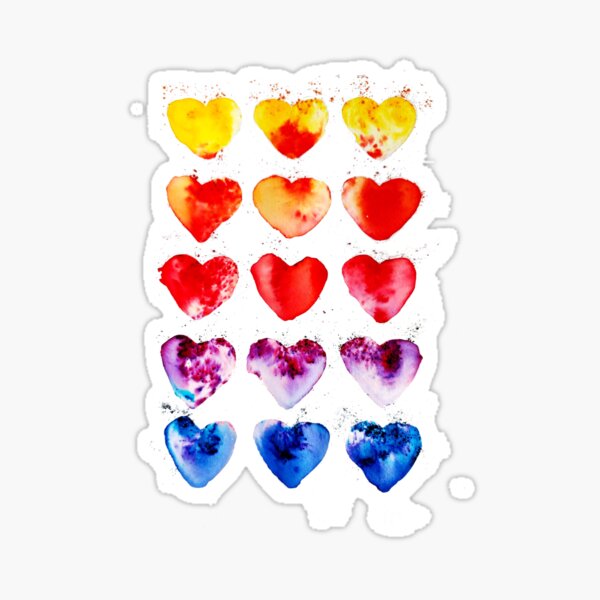 Watercolor Hearts Rainbow Sticker