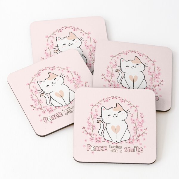 Item preview, Peace Begins with a Smile with Sakura Cat designed and sold by Mika2525-smile.