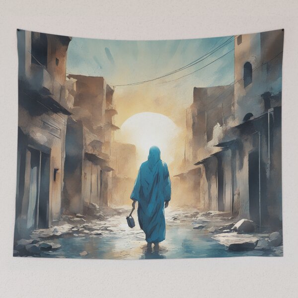 Item preview, Woman walking in Palestine hope sun rise burkha designed and sold by Meena-tta.