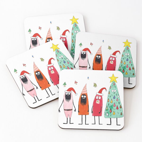 Item preview, Characters in a drawing dressed as christmas trees with santa hats designed and sold by KamartUK.