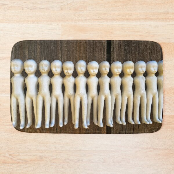 Item preview, Creepy Old Dolls Lined Up on Vintage Wood Background designed and sold by JimNEmDesigns.