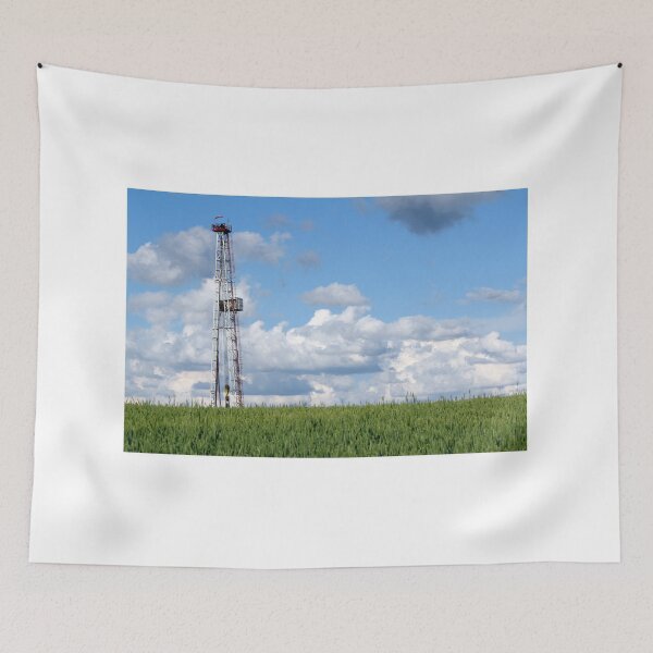 Item preview, landscape with oil drilling rig blue sky and green wheat designed and sold by goceris.