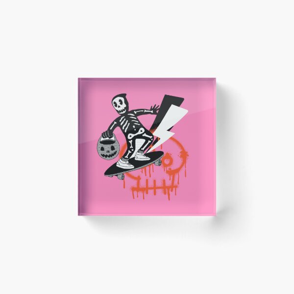 Item preview, Halloween skeleton skater trick or treat spray paint skull lightening designed and sold by VieBelieve.