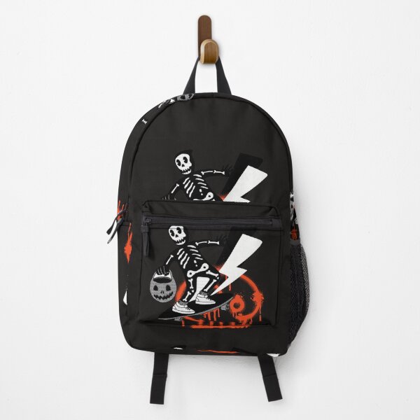 Item preview, Halloween skeleton skater trick or treat spray paint skull lightening designed and sold by VieBelieve.
