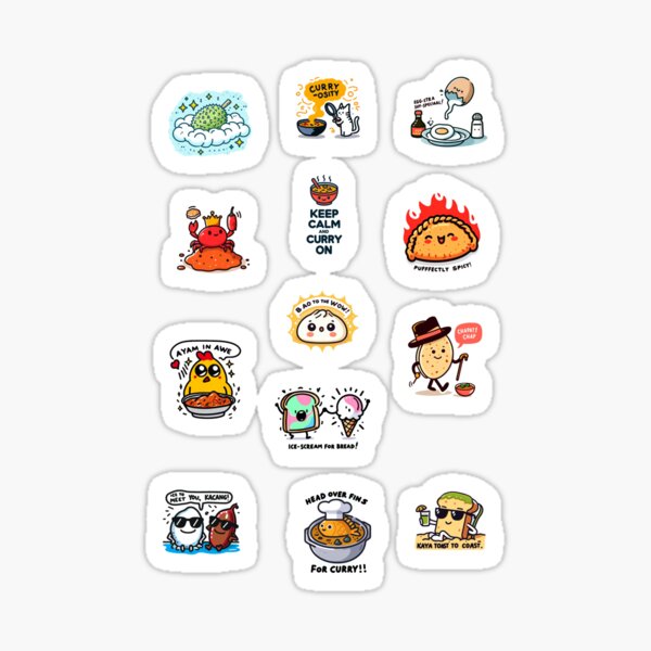 Vista previa del artículo con la obra «Paquete de pegatinas Funny Puns de comida de Singapur y Malasia 1», diseñado y vendido por afzainizam.