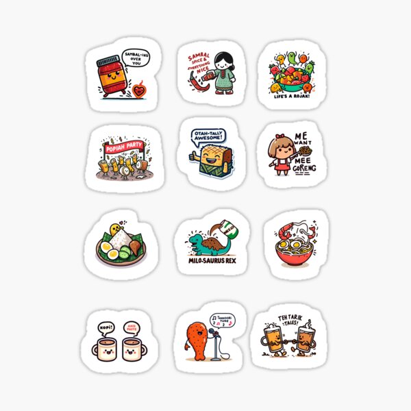 Vista previa del artículo con la obra «Paquete de pegatinas Funny Puns 2 de comida de Singapur y Malasia», diseñado y vendido por afzainizam.