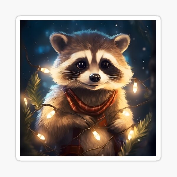 Item preview, Christmas lights Raccoon knitted Scarf Happy Holidays designed and sold by AngelinaBezm.