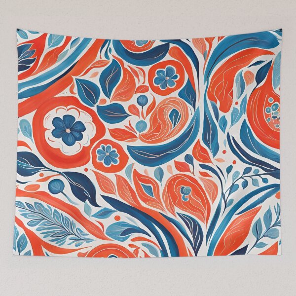 Item preview, Gouache Red Blue Flower Pattern. designed and sold by ARichArts.