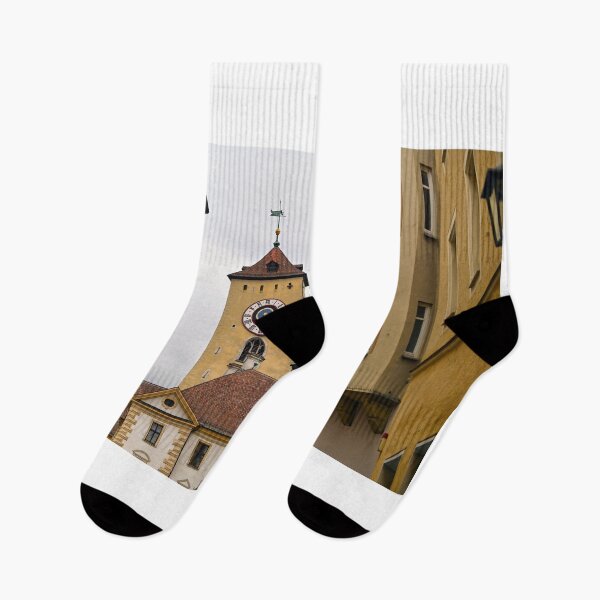Item preview, Clock tower and colorful old buildings in Regensburg Germany designed and sold by goceris.