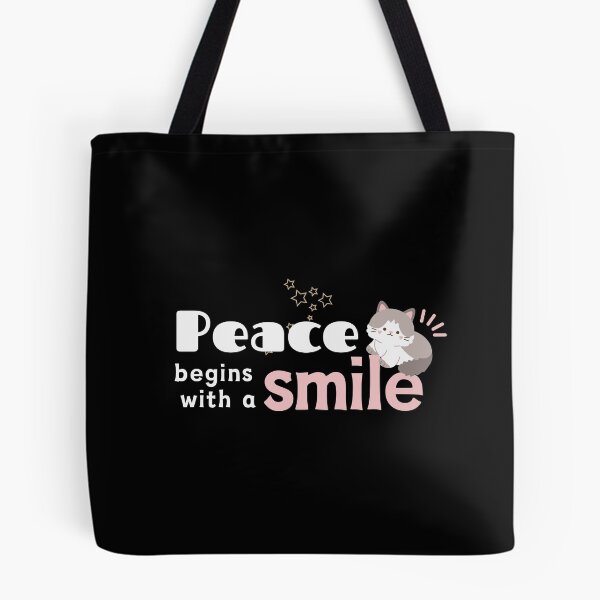 Item preview, Peace Begins with a Smile, silver cat designed and sold by Mika2525-smile.