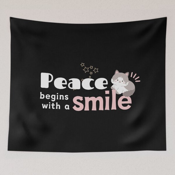 Item preview, Peace Begins with a Smile, silver cat designed and sold by Mika2525-smile.