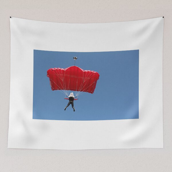 Item preview, parachutist with red parachute on blue sky designed and sold by goceris.