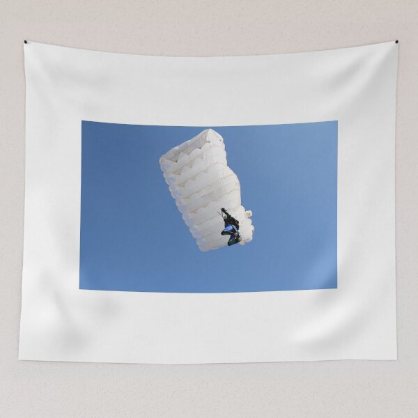 Item preview, parachutist with white parachute on blue sky designed and sold by goceris.