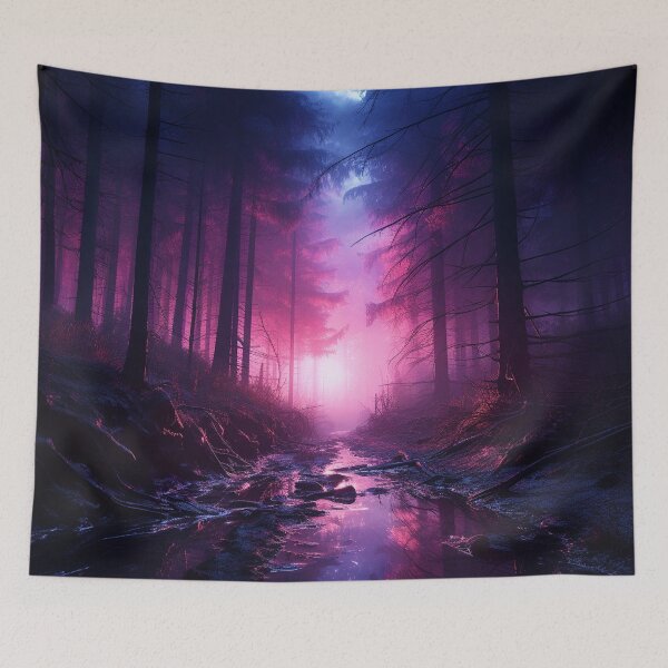 Item preview, Neon pink blue green light pine forest jungle designed and sold by zand-n-zive.