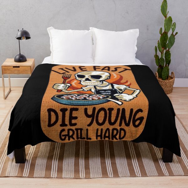 Item preview, FUNNY HALLOWEEN T-SHIRT. Skeleton making a barbecue with funny phrase. Retro costume gift idea designed and sold by BRINDELEGARD.