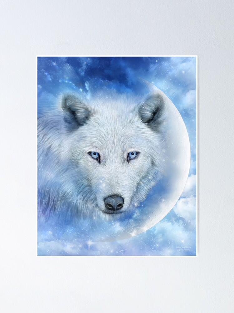 White Wolf Moon Poster By Carolcavalaris Redbubble