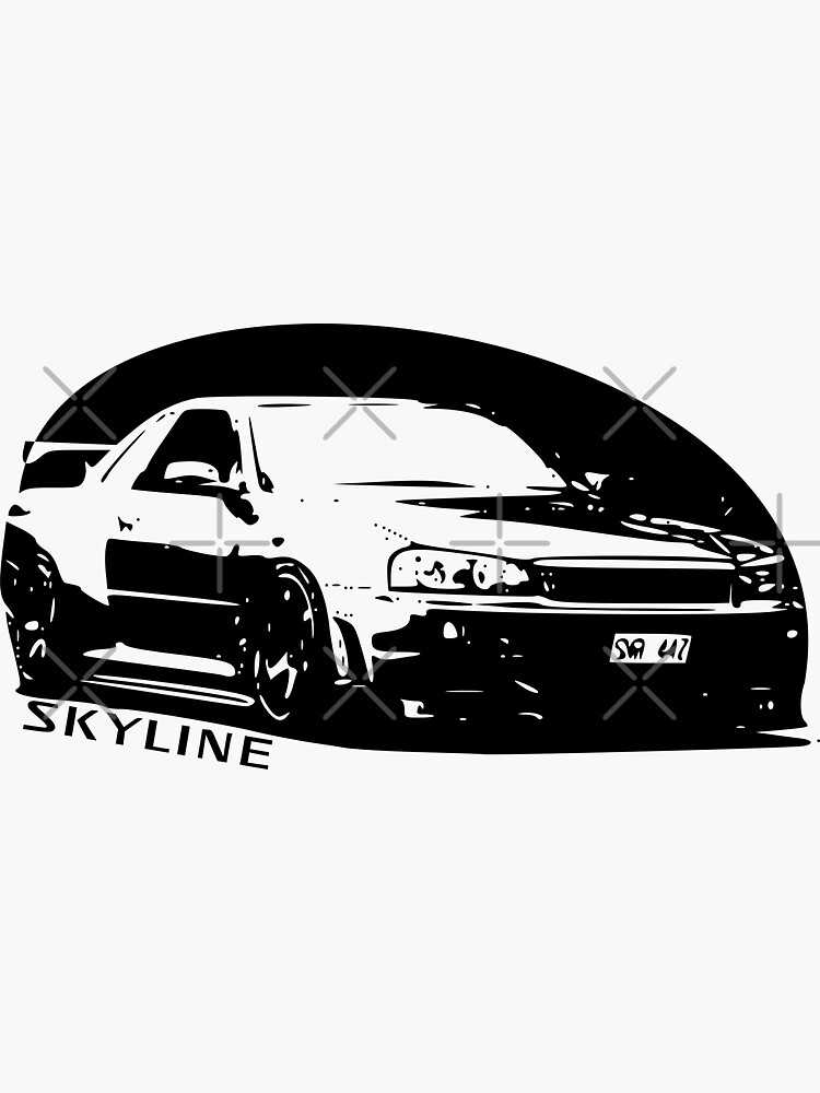 Nissan GT-R 34 Skyline Cool Black and White Minimalist JDM Car Vector  October D9 NGTR2 Sticker for Sale by itsMePopoi
