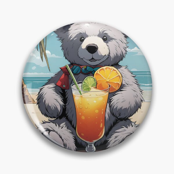 Artikelvorschau, Teddy an einem tropischen Strand, der einen Cocktail trinkt entworfen und verkauft von Colin Bentham.