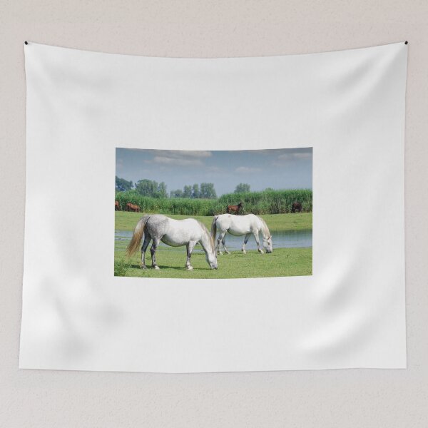 Item preview, white horses on pasture farm scene  designed and sold by goceris.