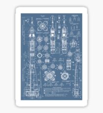 Weinlese Soyuz Rocket Blueprints Russischer Sowjet-Ära-Raum Sticker