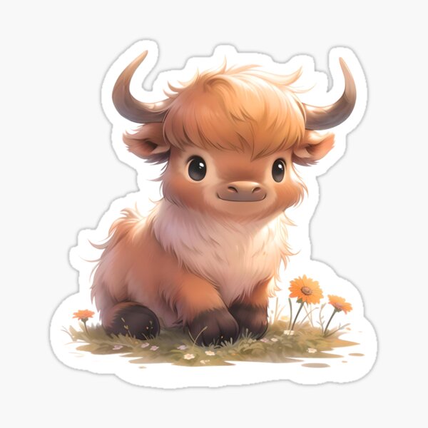 50Pcs Highland Cow Cartoon Stickers animali bovini Graffiti Kids