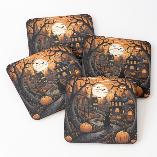 Item preview, Vintage Autumn Haloween Scene Black Cat Halloween Occult  designed and sold by GrinGalore.