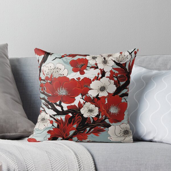 Item preview, cherry blossoms, sakura, japanese, floral, kimono, Japan, spring, white, gray, red designed and sold by KsaveraArt.