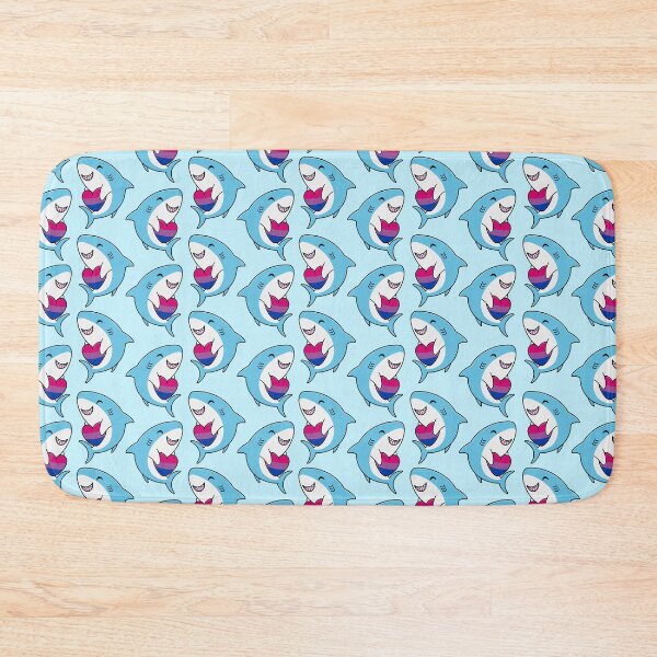 Item preview, Pattern of Cute Happy Blahaj Blue Sharks Holding Bisexual Flag Hearts designed and sold by AroAxel.
