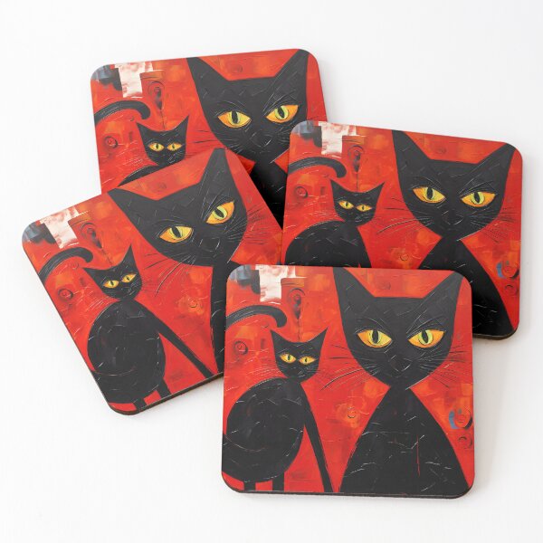 Item preview, Red Black Cat Reverie- Vivid Cubist Art Impasto Technique and Bold Brush Strokes designed and sold by OlfactoART Studio.