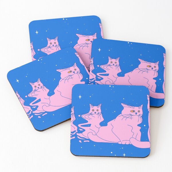 Item preview, Gradual Clarity: Five Pink Cats on Blue Background designed and sold by BeniSof.