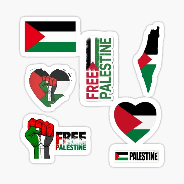 Vista previa del artículo con la obra «Conjunto de pegatinas de Palestina», diseñado y vendido por Flop Shop.
