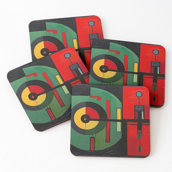 Item preview, Dynamic Harmony- Fauvist Black Key Unleashed in Emerald and Red Brilliance, Tondo, Strip Painting, Primitivist Fusion designed and sold by OlfactoART Studio.
