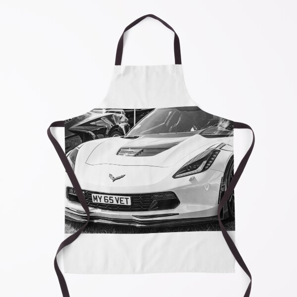 Item preview, Black and white image of the front of a white Chevrolet Corvette on display designed and sold by Graham Cornall.