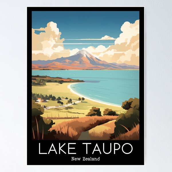 Item preview, A Vintage Travel Illustration of Lake Taupo - New Zealand  designed and sold by GoodOldVintage.