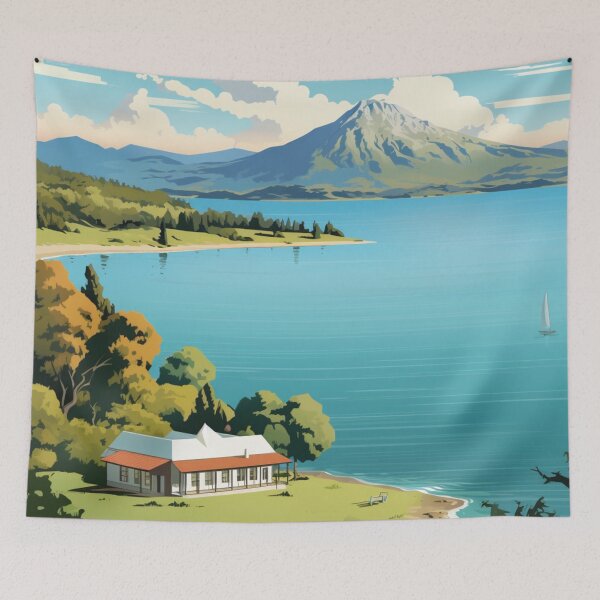 Item preview, A Vintage Travel Illustration of Lake Taupo - New Zealand  designed and sold by GoodOldVintage.