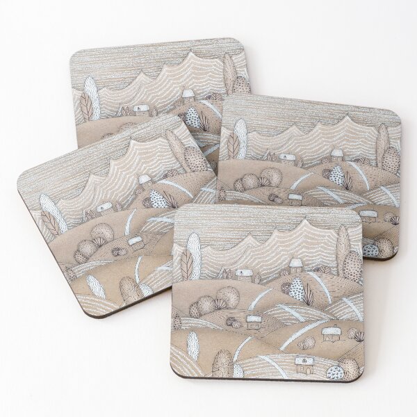 Item preview, Winter mountain village brown drawing designed and sold by KAY Artists.