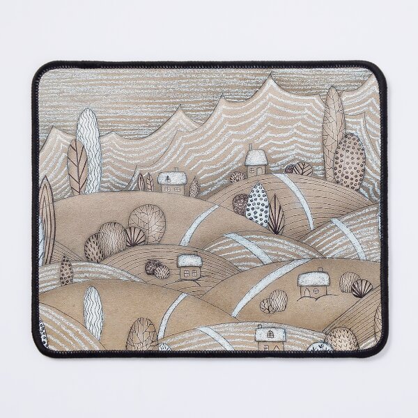 Item preview, Winter mountain village brown drawing designed and sold by KAY Artists.