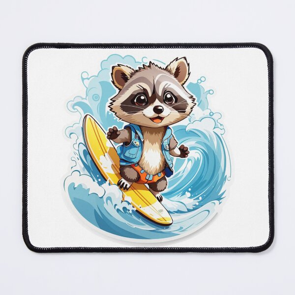 Surfing Racoon store Art Print