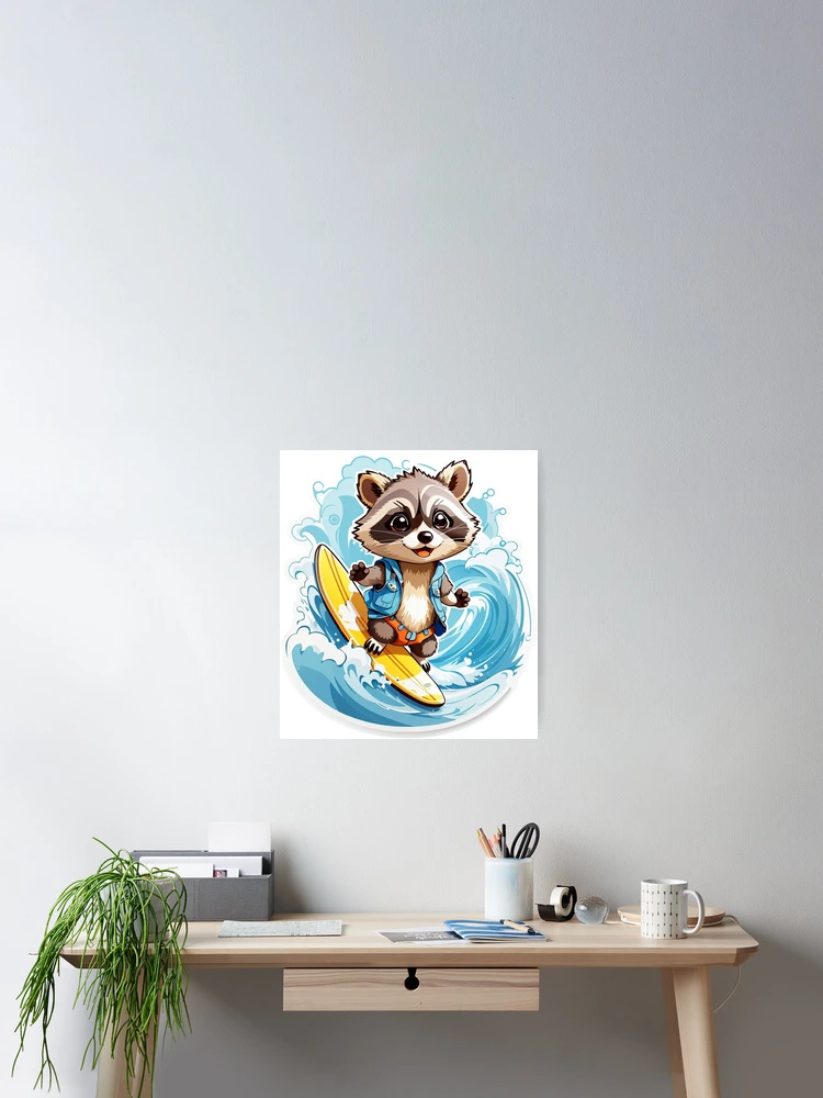 Thumbnail 2 of 3, Poster, Surfing Racoon designed and sold by LabZoidd.