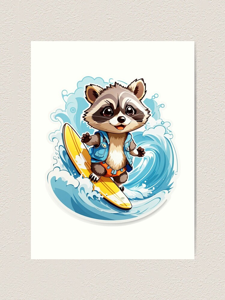 Surfing Racoon Art Print popular