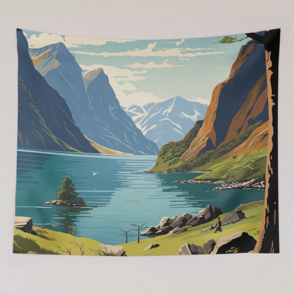Item preview, A Vintage Travel Illustration of the Fjords - Norway  designed and sold by GoodOldVintage.