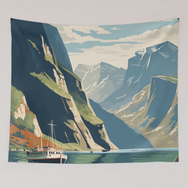 Item preview, A Vintage Travel Illustration of the Fjords - Norway  designed and sold by GoodOldVintage.
