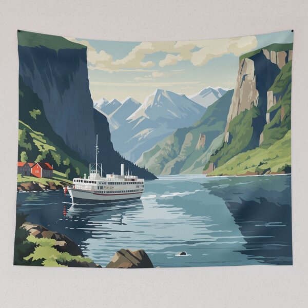 Item preview, A Vintage Travel Illustration of the Fjords - Norway  designed and sold by GoodOldVintage.