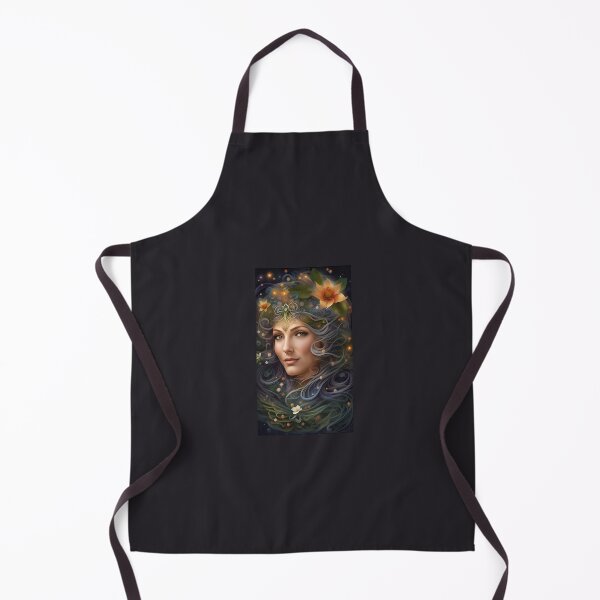 Item preview, Fairy woman shrouded in mist with symbolic Celtic tiara, brown and silver hair enhanced with sequins and orange flowers designed and sold by Creativesphotos.