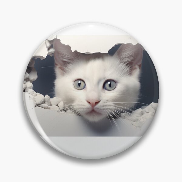 Item preview, White cat looks through a breakthrough in a white wall designed and sold by Matthias Hoch.