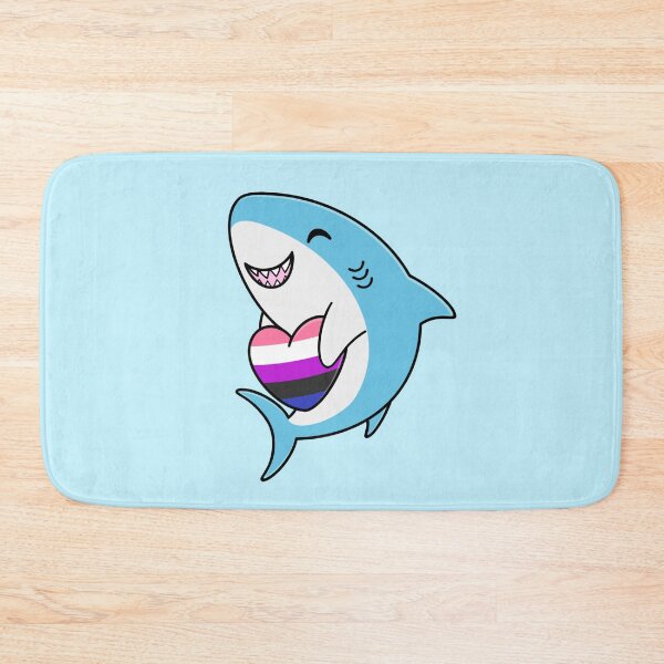 Item preview, Cute Happy Blahaj Blue Shark Holding a Genderfluid Flag Heart designed and sold by AroAxel.