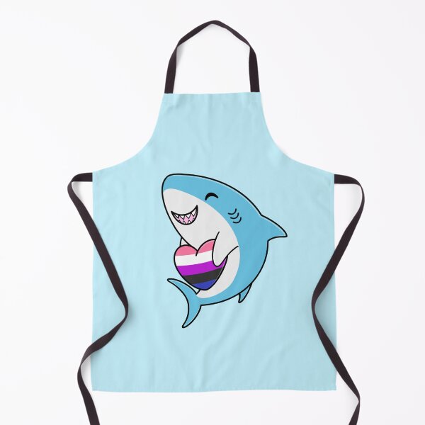 Item preview, Cute Happy Blahaj Blue Shark Holding a Genderfluid Flag Heart designed and sold by AroAxel.